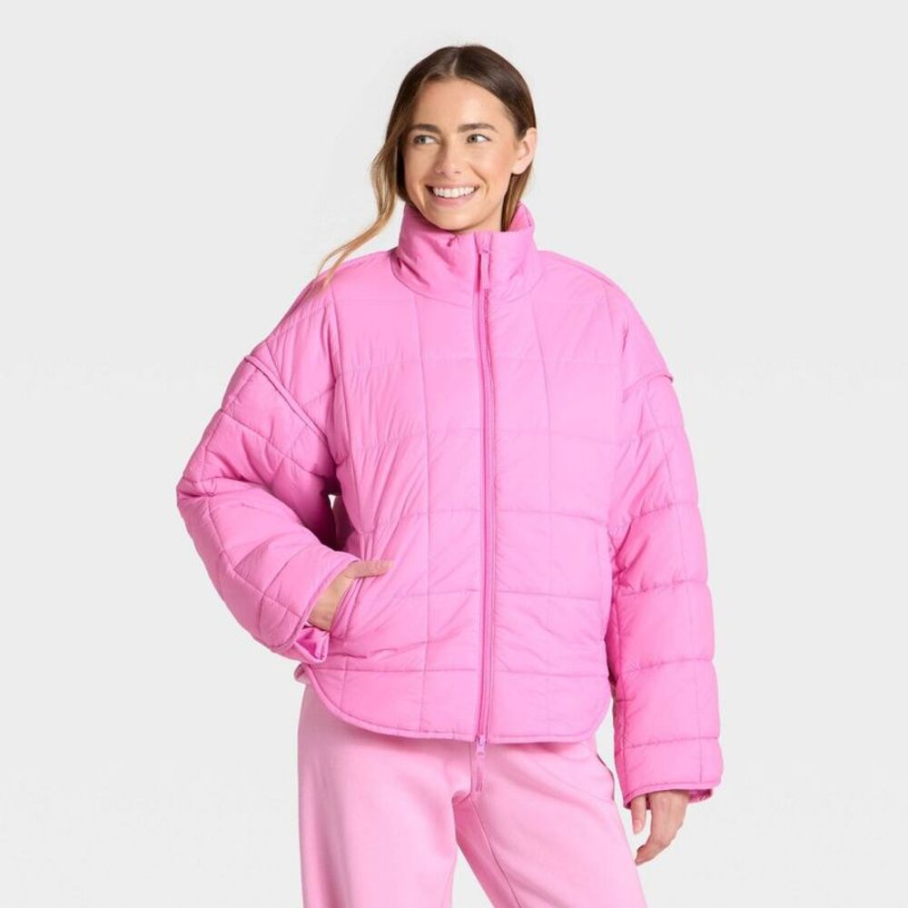 Women's Oversized Quilted Puffer Jacket - JoyLab Pink XXL
